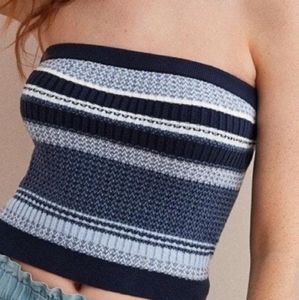 New Aerie AEO Gray Striped Waffle Weave Tube Top
